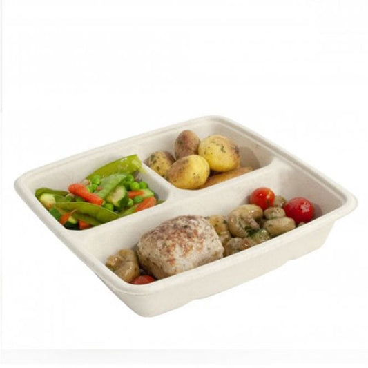 BePulp 3 Compartment Square Tray 300pk