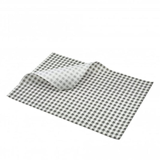 Greaseproof Paper Black Gingham Print (25 x 35cm) 1000pk