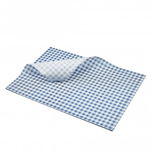 Greaseproof Paper Blue Gingham Print (25 x 35cm) 1000pk